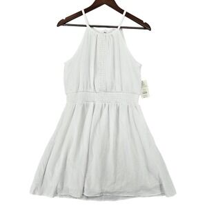 No Boundaries NEW LARGE High Neck‎ White Womens White Grad Smocked Summer Dress